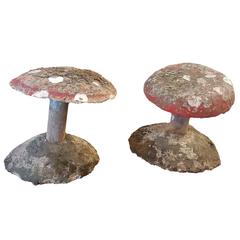 Pair of Antique Concrete Mushrooms