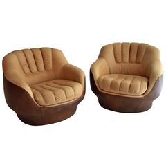 1970s Leather Lounge Chairs in the Style of De Sede