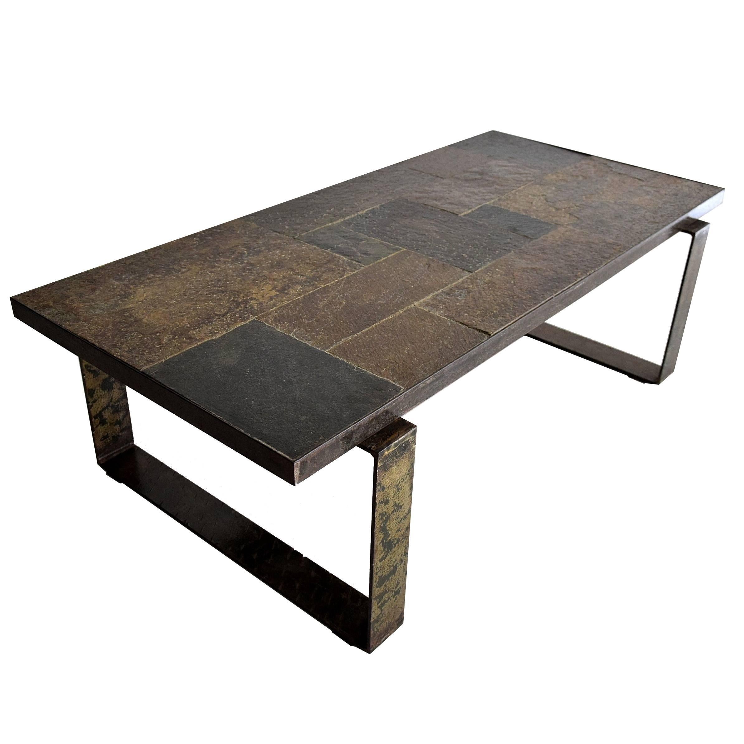 Mid-Century Modern Paul Kingma Slate Stone Coffee Table