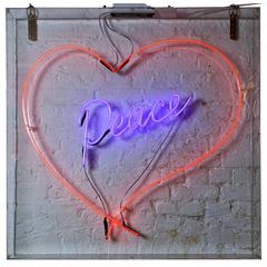 Pink Neon Heart with Purple Peace by Gods Own Junkyard