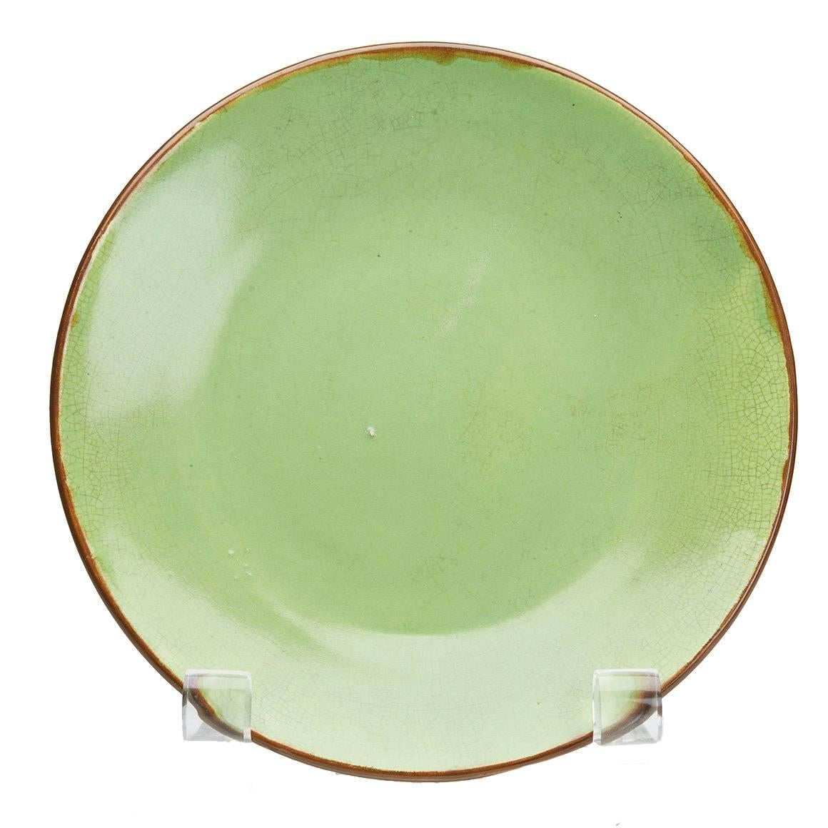 Charles Greber French Art Pottery Green Plate, circa 1899-1933