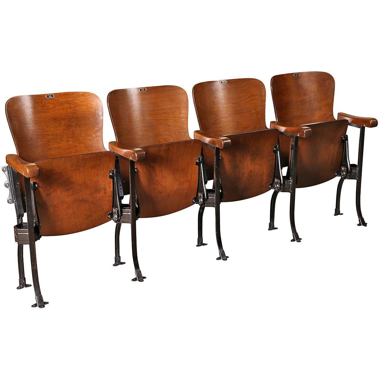 Vintage Original Wood and Steel Folding Theater Seats, Seating, Chairs For Sale at 1stdibs