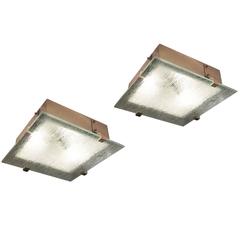 Pair of Mid-Century Flush Mounts with Etched Glass 8