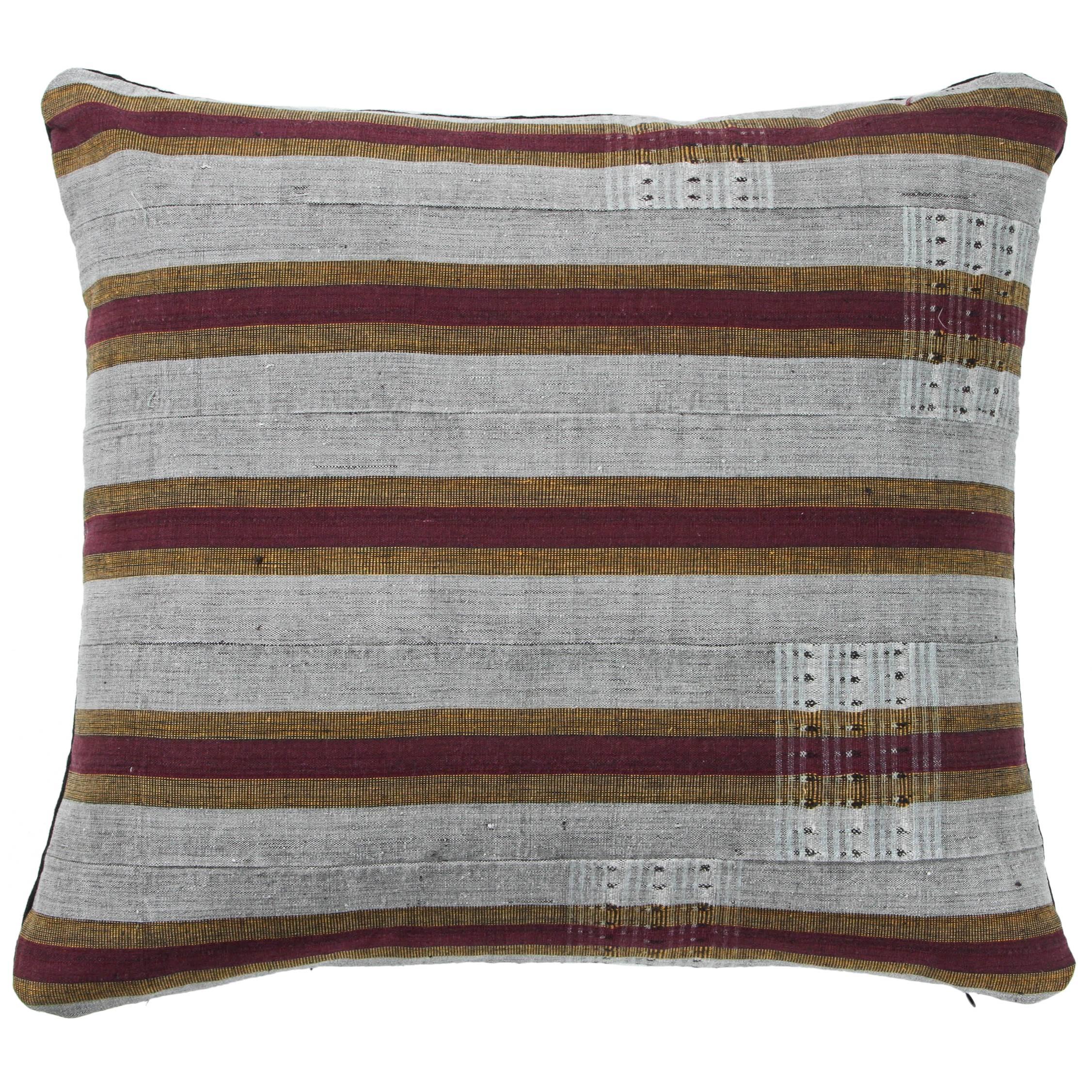 Ashante African Pillow, Burgundy Red, Gray and Gold For Sale