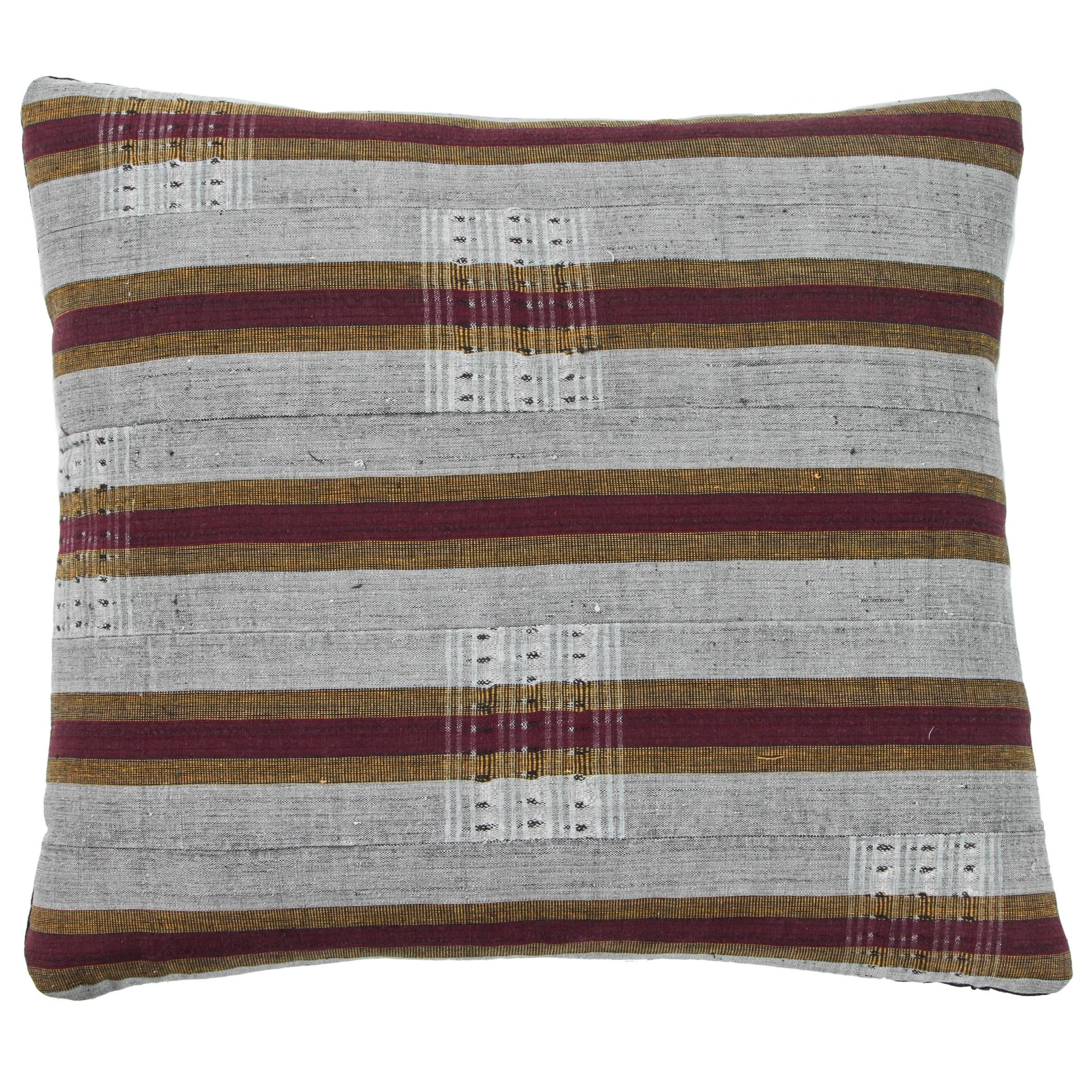 Ashante African Pillow, Burgundy Red, Gray and Gold For Sale