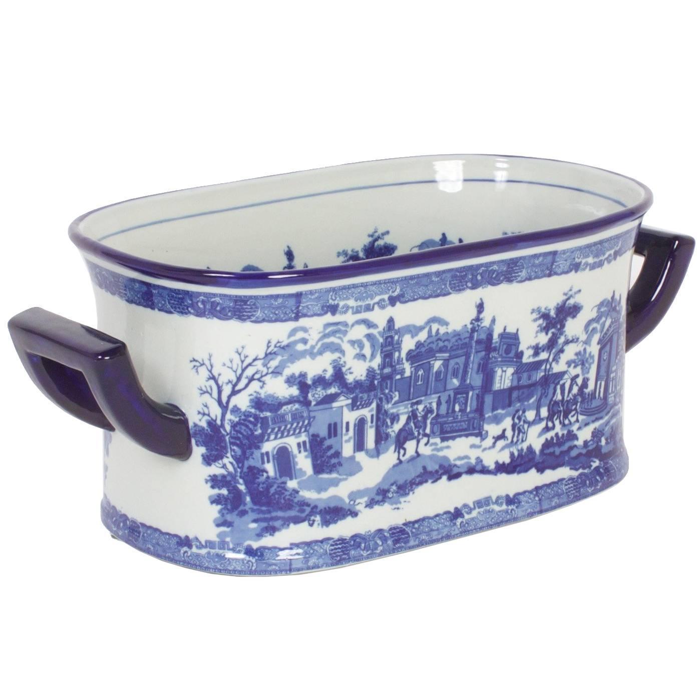 Blue And White Porcelain Staffordshire Style Oblong Planter For Blue And White Porcelain Staffordshire Style Oblong Planter For At 1stdibs