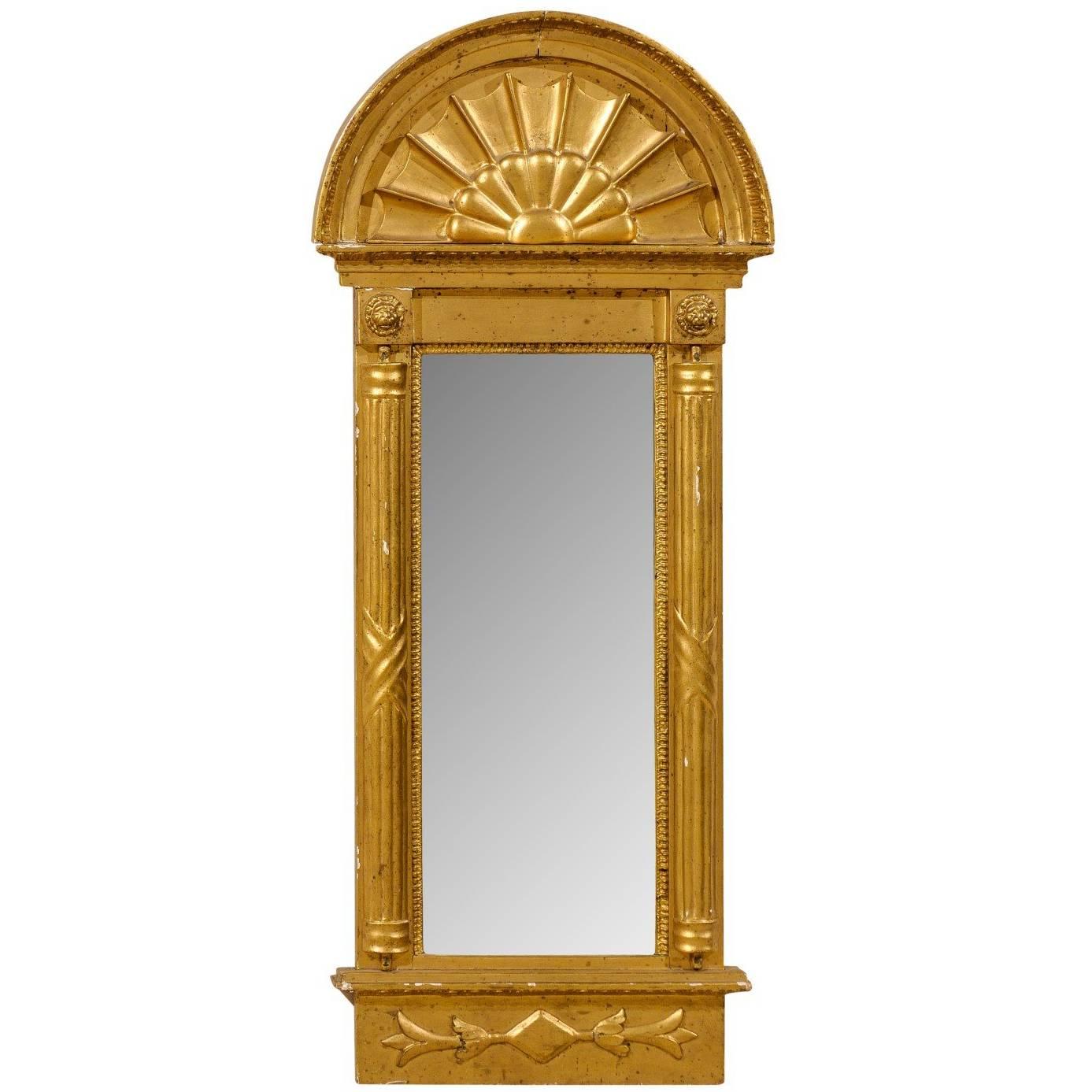 Swedish Gilded Mirror, circa 1820 with Arched Crest and Flanking Half Columns