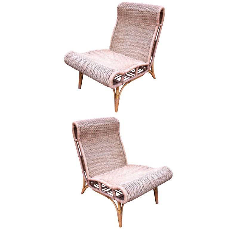 Abraham and Rol Very Rare Pair of Rattan Slipper Chairs For Sale