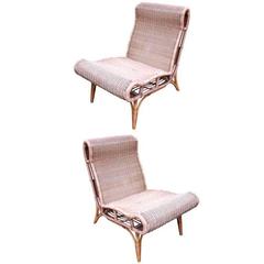 Abraham and Rol Very Rare Pair of Rattan Slipper Chairs