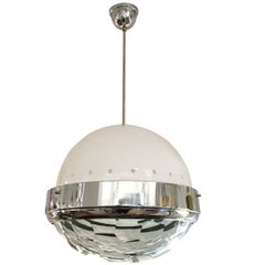 lumi lens Large Faceted Lens Pendant Attributed to Lumi, Italy, 1960s