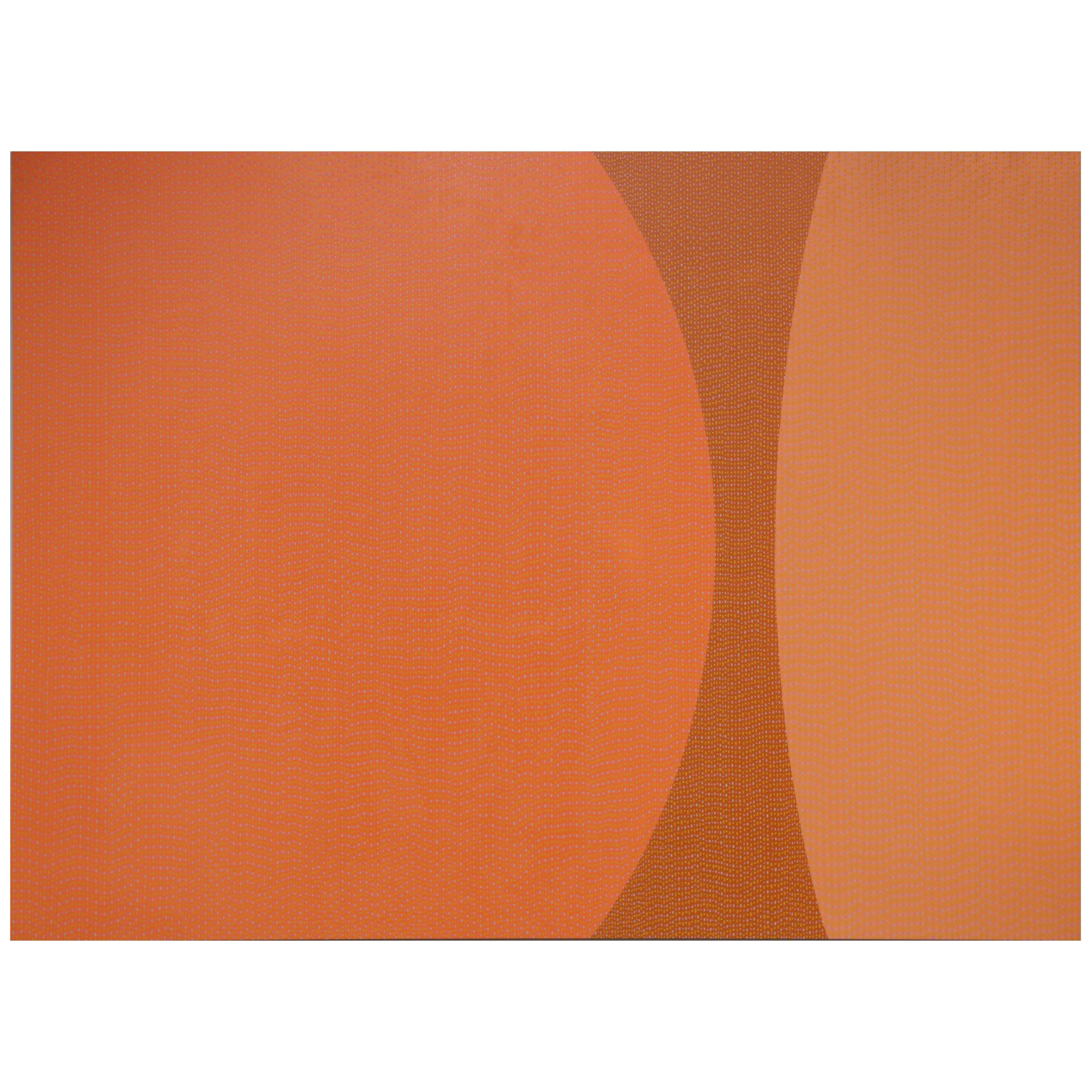 Pointillism Orange Enamel Painting on Aluminum Sheet by James Goodwill For Sale