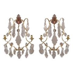 Pair of Rococo Brass and Crystal Sconces