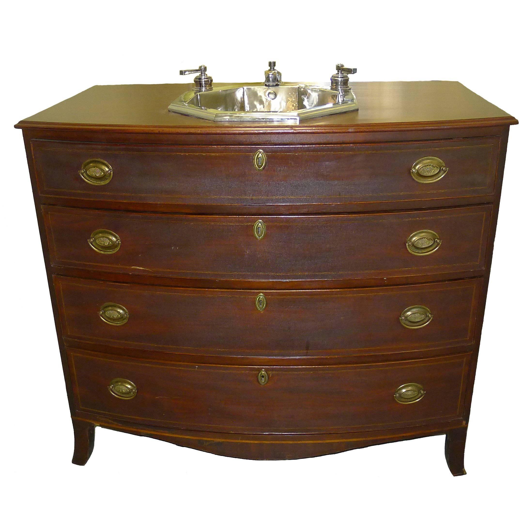 1810 American Federal Bow Front Chest Sink with Waterworks Nickel Fittings