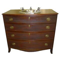 Antique 1810 American Federal Bow Front Chest Sink with Waterworks Nickel Fittings