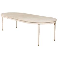 Swedish Gustavian Style Oval Dining Room Table with Extensions and Tapered Legs