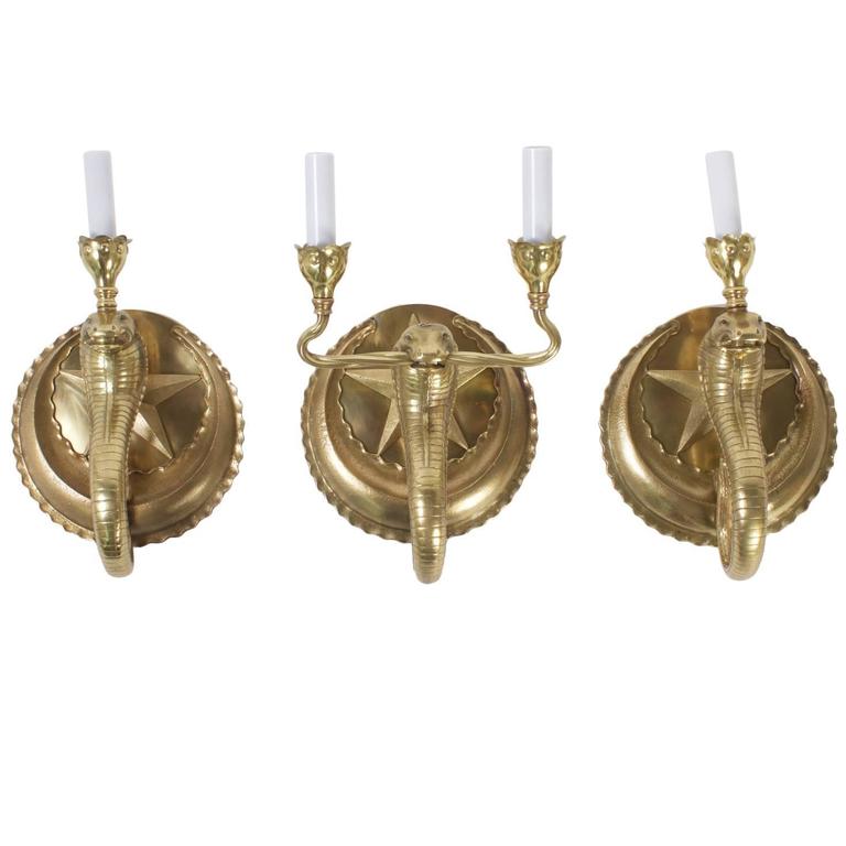 Set of 3 Cobra Wall Sconces in Brass For Sale at 1stdibs