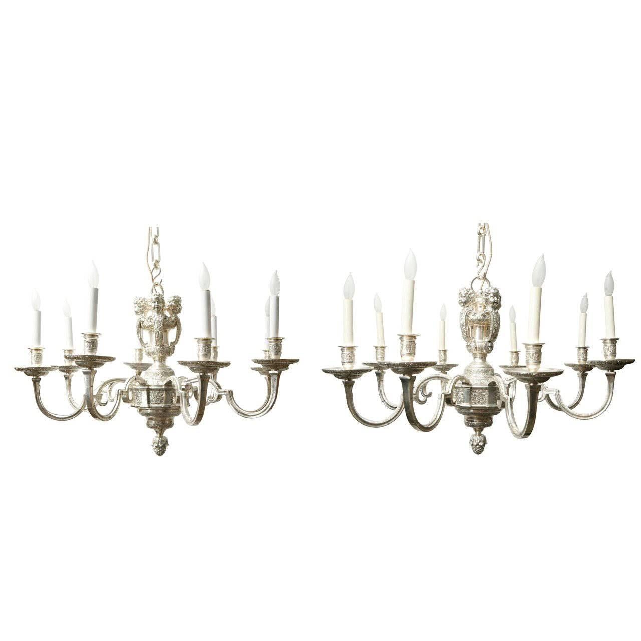 A Pair Silver Plated Bagues Chandeliers, Mid-Century French - SOLD INDIVIDUALLY