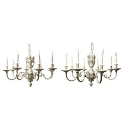 A Pair Silver Plated Bagues Chandeliers, Mid-Century French - SOLD INDIVIDUALLY