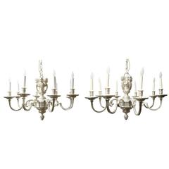 Pair of Silver Plated Bagues Chandeliers, Mid-Century French 7