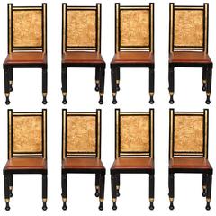 Set of Eight Gilt and Painted Egyptian Inspired Dining Chairs 8