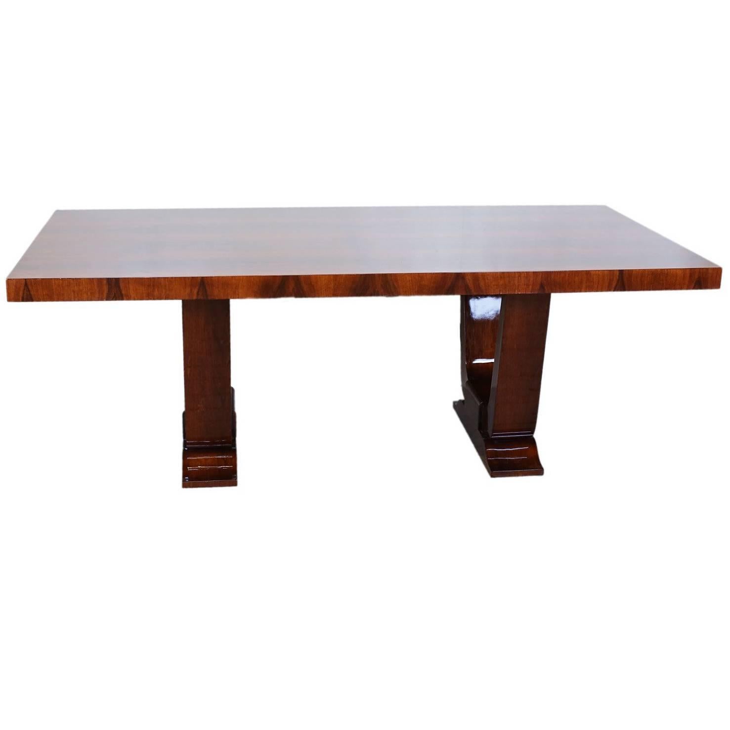 French Art Deco Walnut Dining Table, circa 1940s For Sale