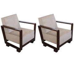 Pair of French Art Deco Armchairs, circa 1940
s