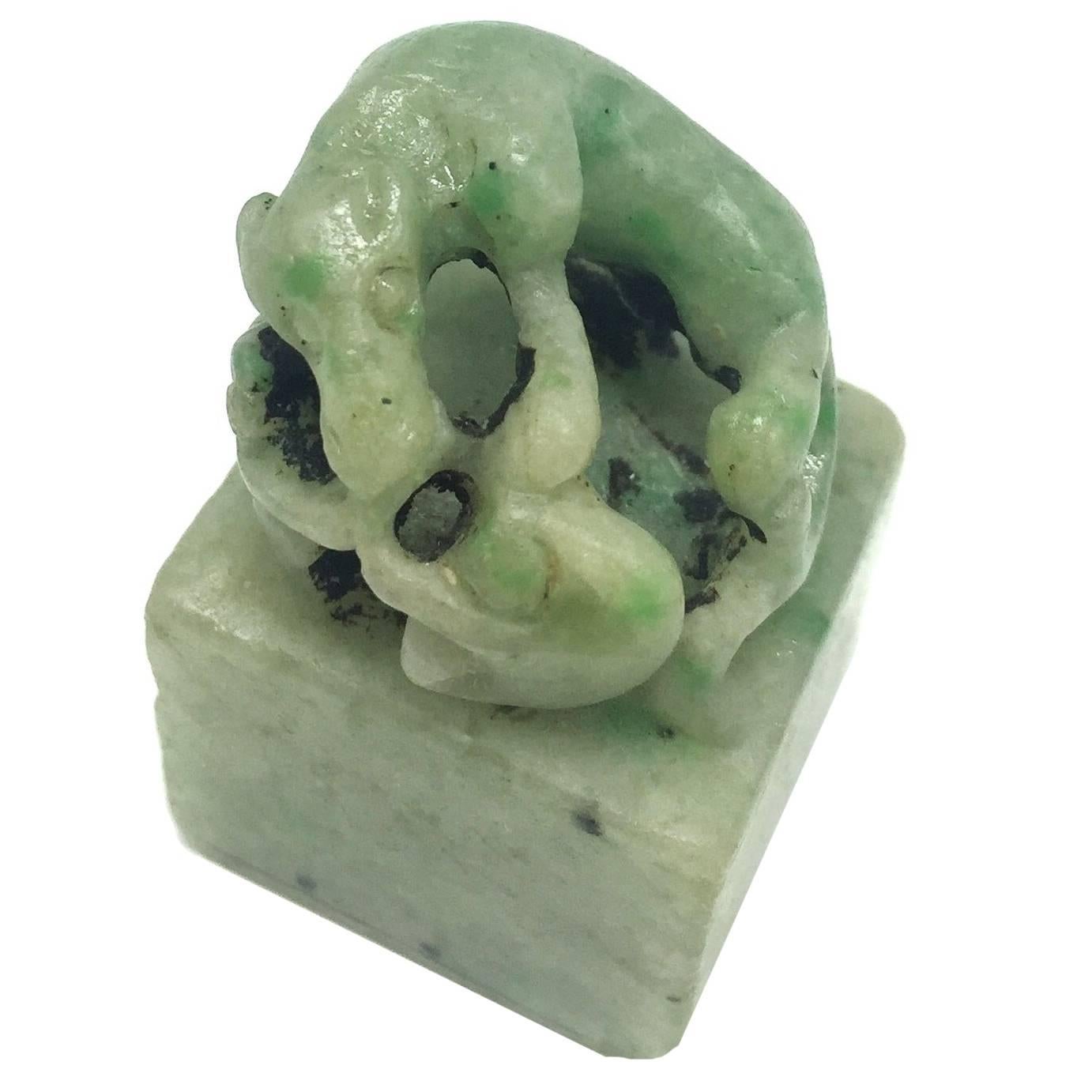 Rare Antique Jade Chop with Dragon For Sale