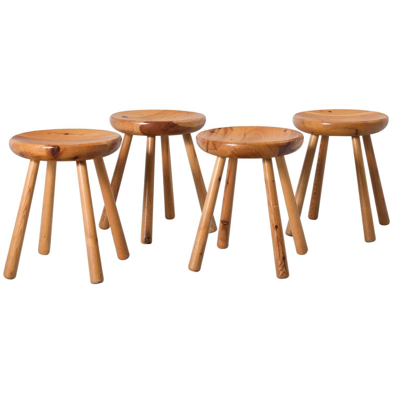 Set of Four Stools in Solid Pine