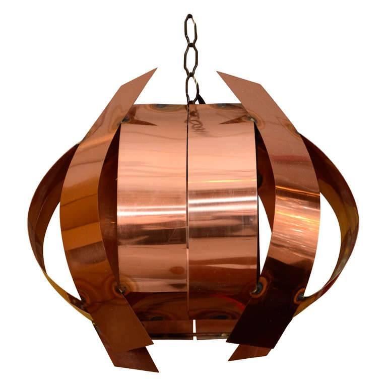 Sculptural Modernist Copper Pendant Light Fixture For Sale