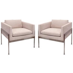 Pair of Chrome and Upholstered Chairs in the Manner of Knoll 11
