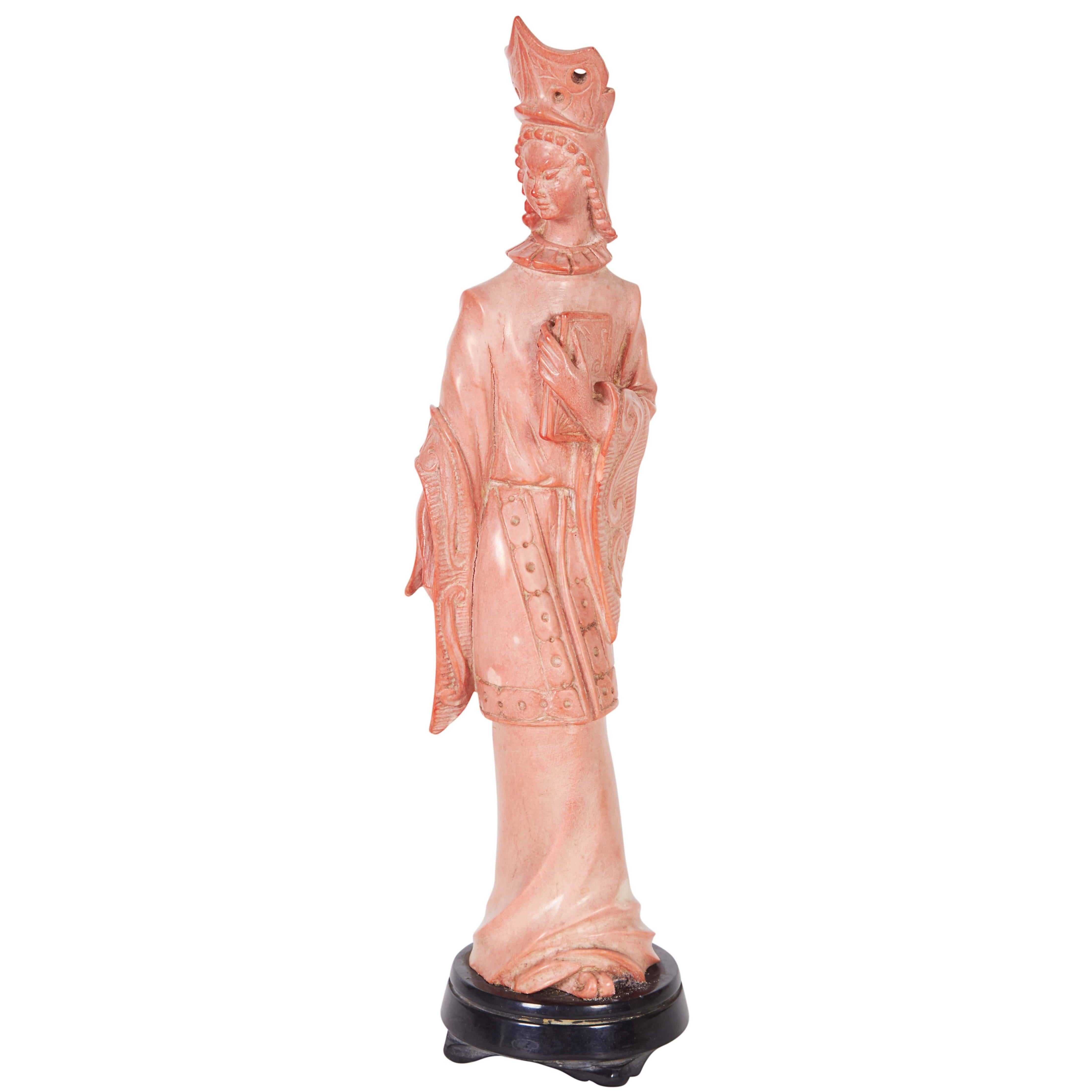 Carved Composite Stone Sculpture of Guanyin on Base