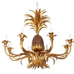 Hollywood Regency Gilt Tole Pineapple Eight-Arm Chandelier