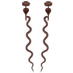 Pair of Egyptian Revival Cobra Candle Sconces in Enameled Brass 12