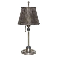 John Vassos for Wirecraft Nickel Plate Table Lamp with Woven Wire Shade 1930s   