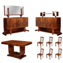 Antique Italy Art Deco Dining Room Set, table, chairs & sideboards, by Osvaldo Borsani 