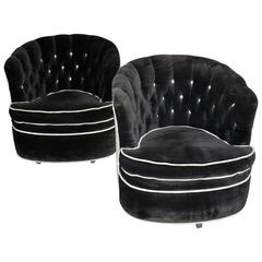 Pair of Soft Cushion Black Pouf Club Chairs