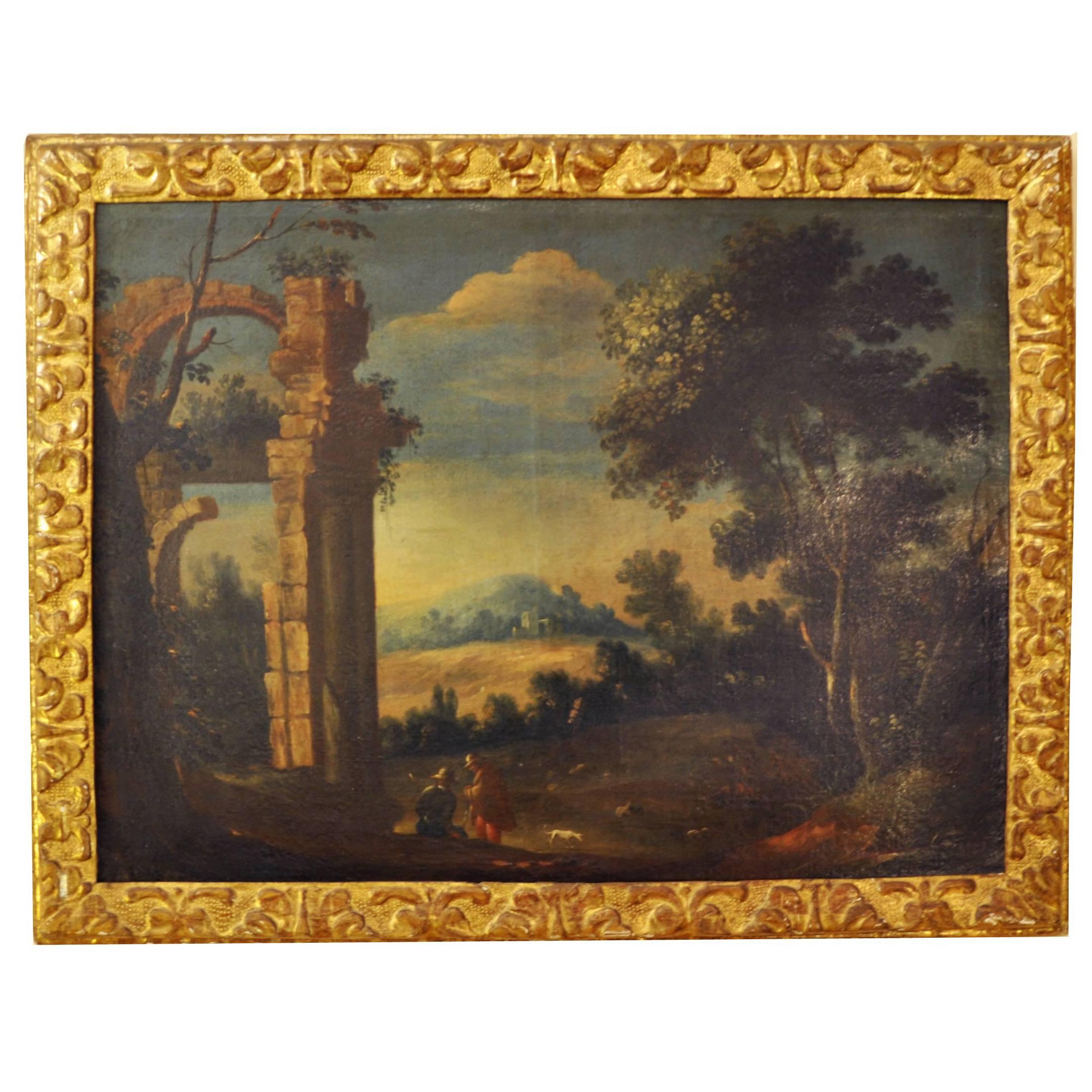 Pair of Roman School Landscape Paintings, 18th Century For Sale