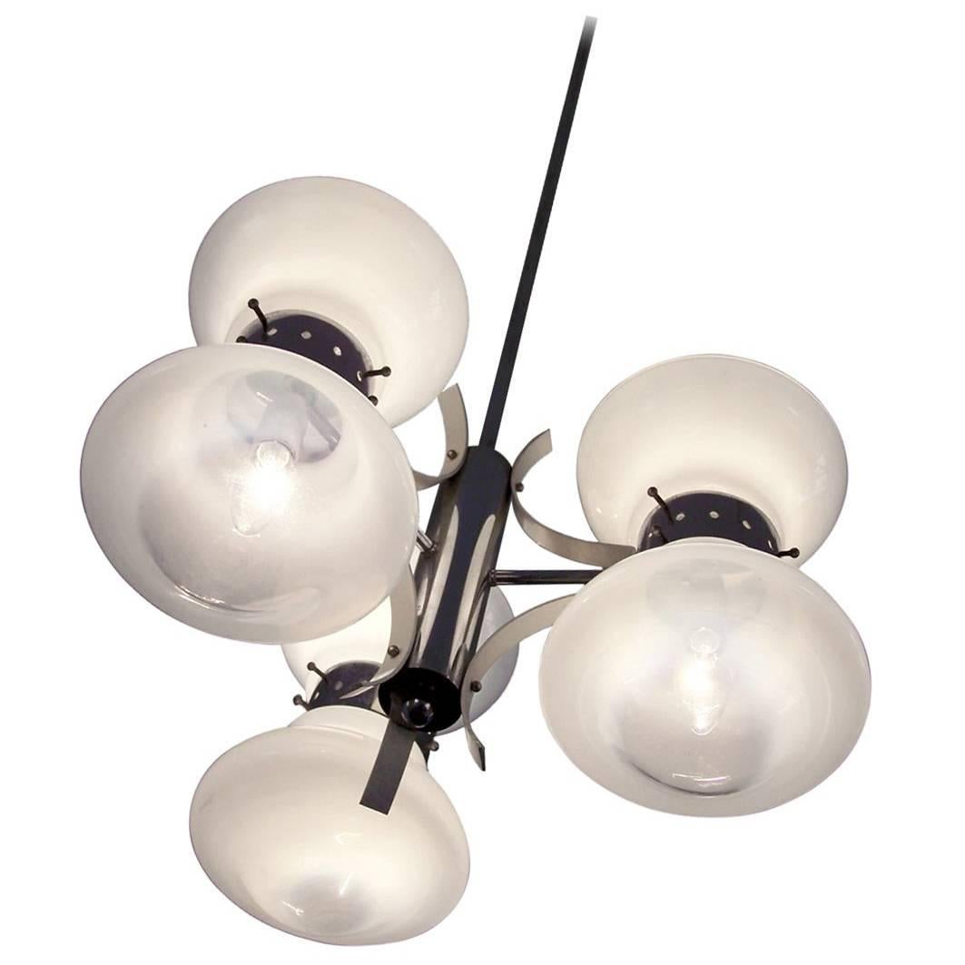 Rare Carlo Nason Blown Glass and Chome Chandelier Italy, 1960 For Sale