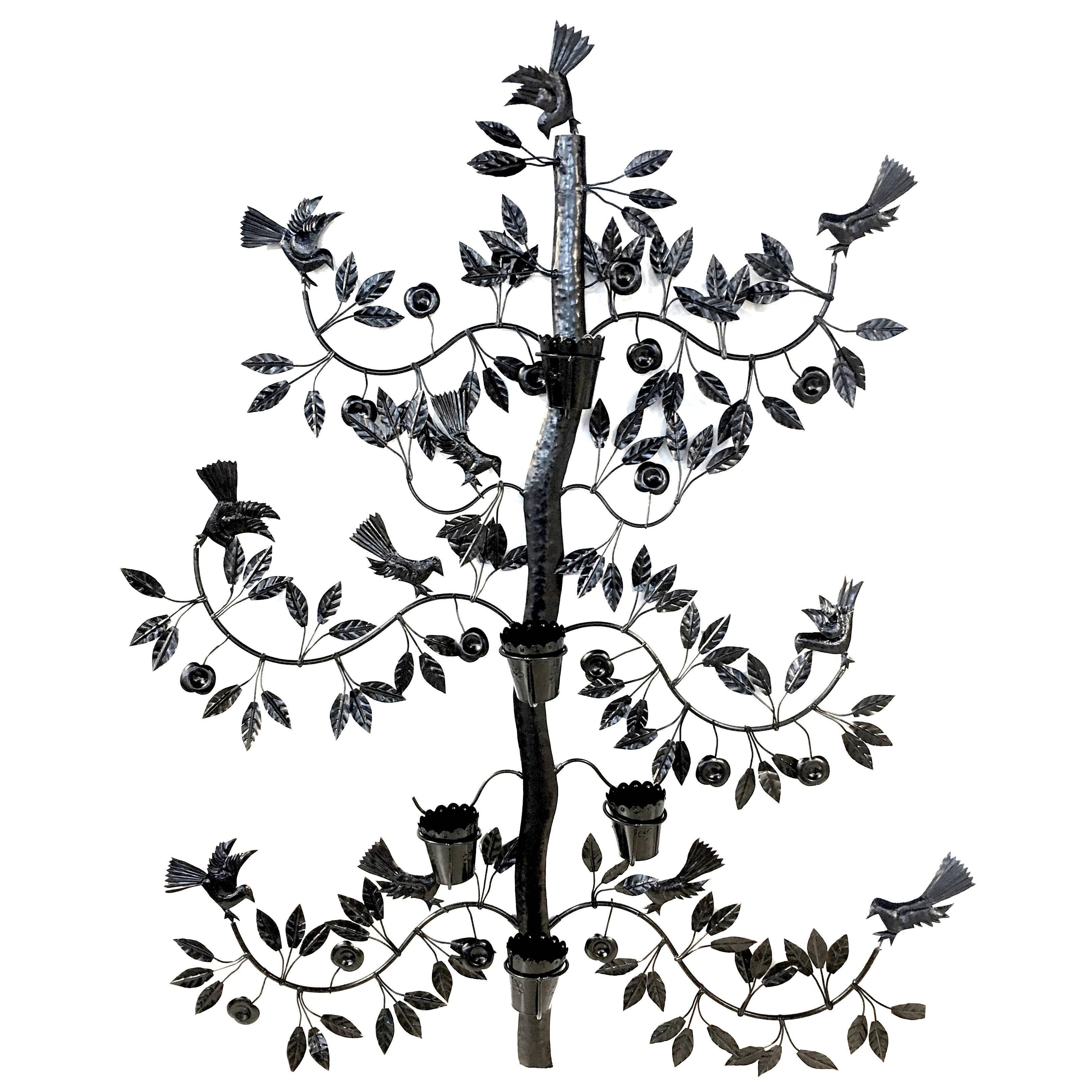 Mexican Black Wrought Iron Tree of Life Wall Planter