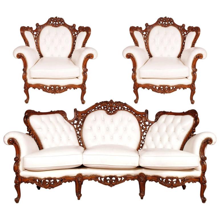 Early 20th C Venetian Rococo Baroque Capitonné Sofa With A Pair Of Early 20th C Venetian Rococo Baroque Capitonné Sofa With A Pair Of Armchair For