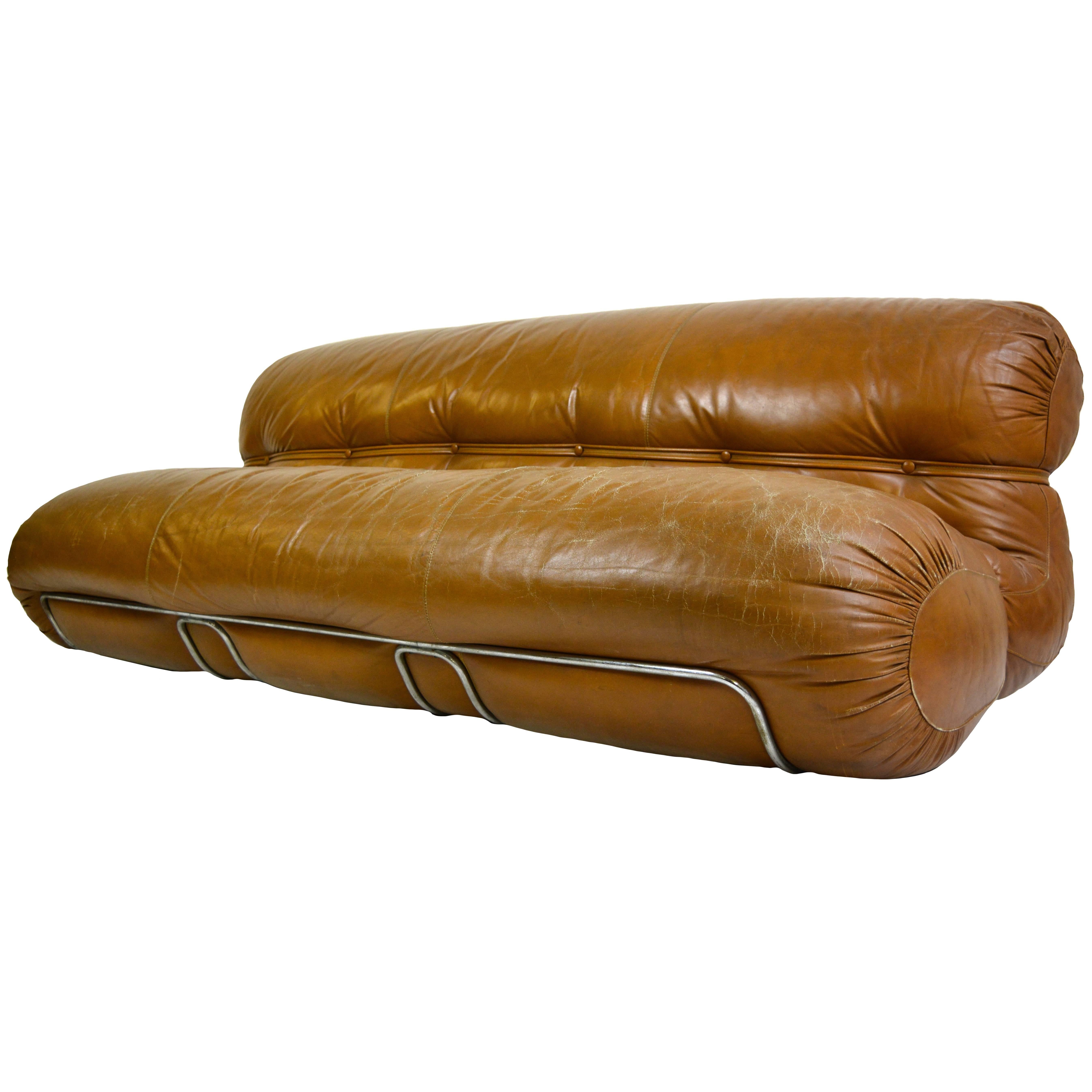 Sculptural Italian Leather Sofa