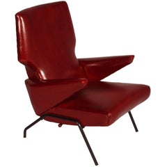 Italian  Armchair Dark Red leather Svend Skipper style Papa Bear  