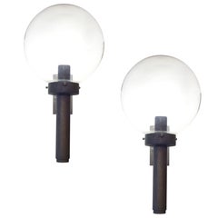 Pair of Bronze Sconces with Large Glass Globes