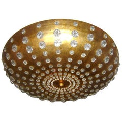 Gilt Metal & Inset Crystal Light Fixture