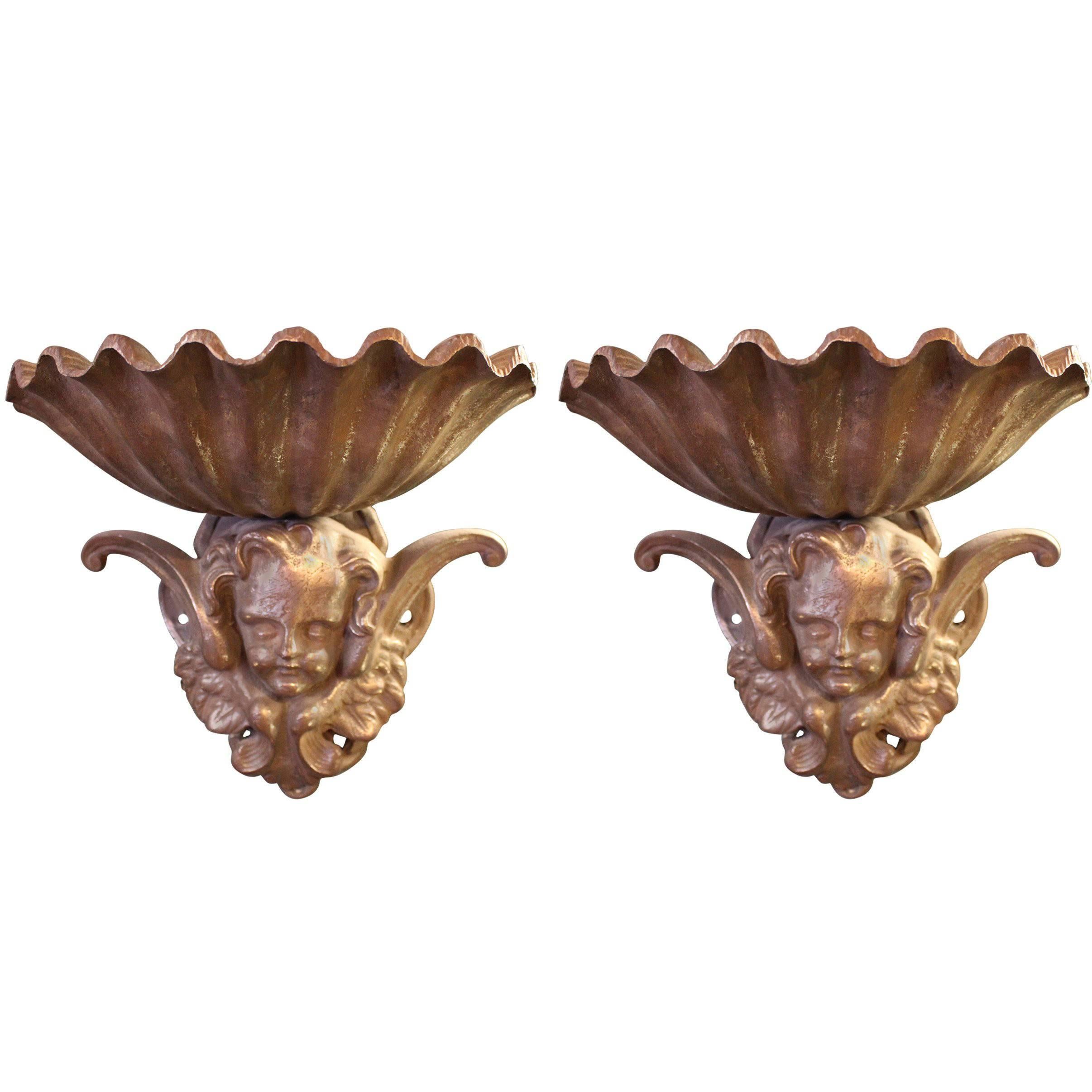 Pair of Cherub Garden Wall Elements For Sale