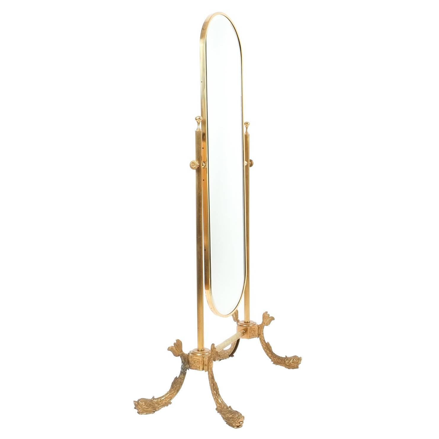Floor Standing Mirror Made from Brass, France 1970 at 1stDibs