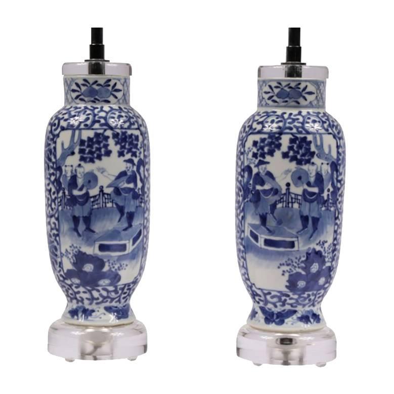 Pair of Blue and White Chinese Lamps