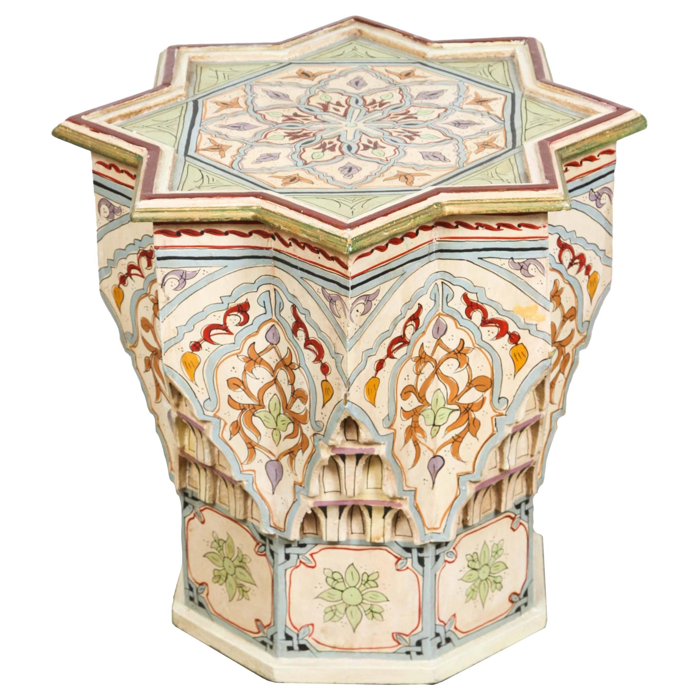 Vintage Moroccan Hand-Painted Side Table Ivory Color