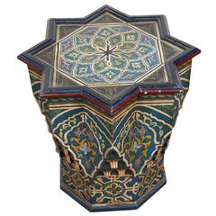 Moroccan Hand-Painted Side Table Blue Color