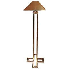 Signed Curtis Jere Brass Floor Lamp with Cross Base, circa 1977